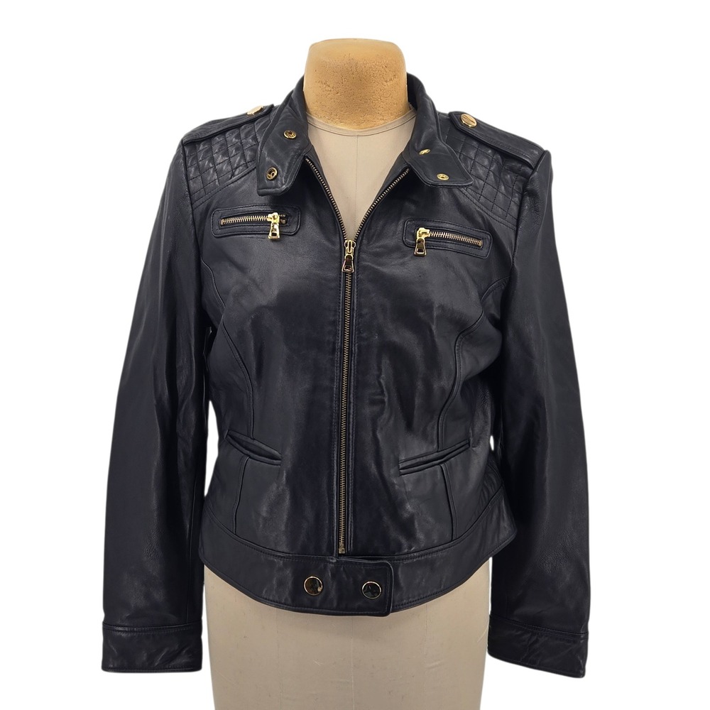 Moda International Moto Jacket Womens XL Black Lamb Leather Biker Coat Edgy Chic